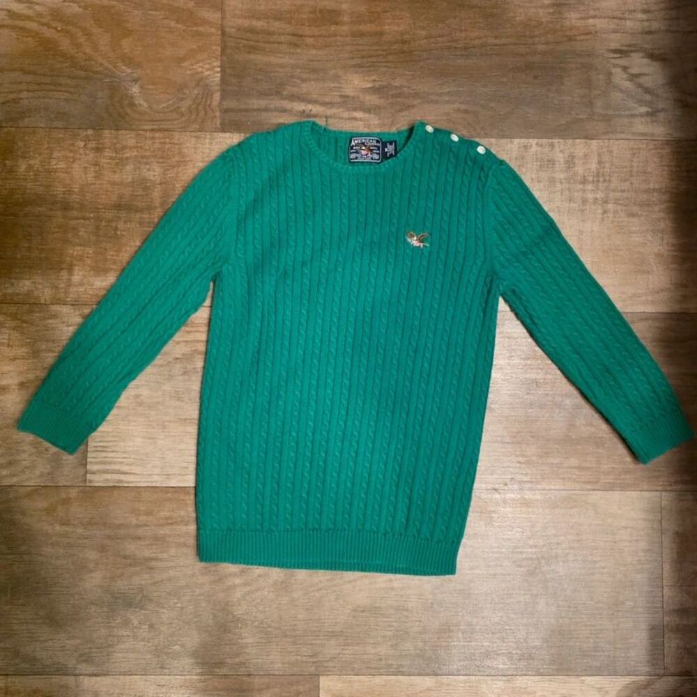 Vintage American Living Green Cable Knit Crewneck Sweater Women's Ralph Lauren